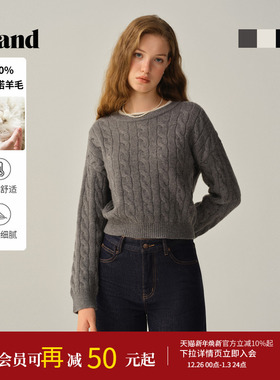 【100%绵羊毛】Eland衣恋毛衣女圆领套头针织衫2025冬季新款