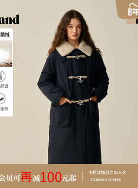 【鹅绒】Eland衣恋羽绒服女直筒微收腰毛领牛角扣外套2025冬新款