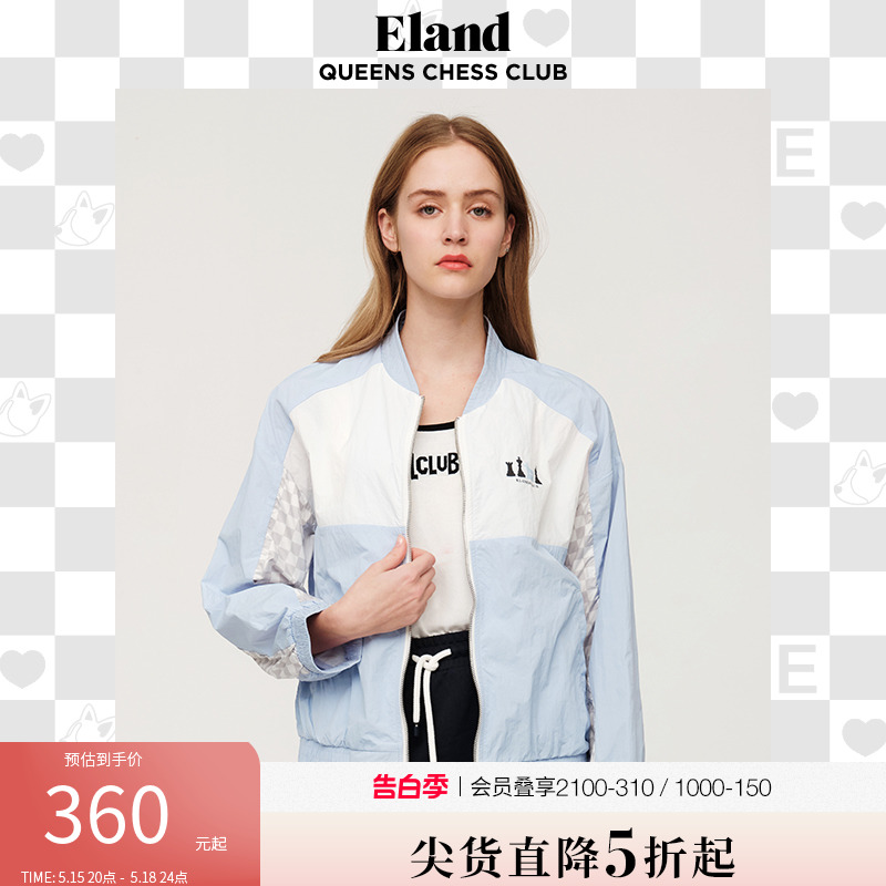 Eland衣恋休闲短外套女时尚帅气棋盘格棒球服春夏季款