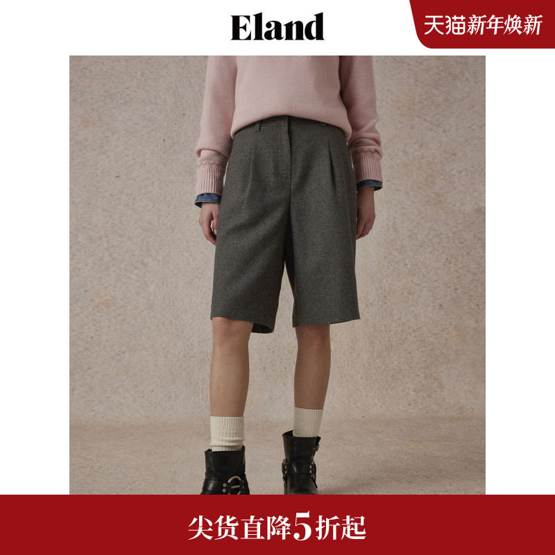 Eland衣恋休闲裤女休闲风微A字直筒显瘦通勤短裤