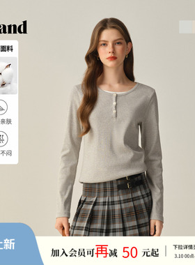 【97%棉】Eland衣恋T恤女长袖舒适合身上衣2025冬季新款