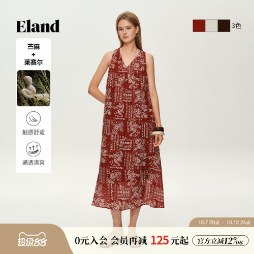 ELAND度假风无袖碎花连衣裙