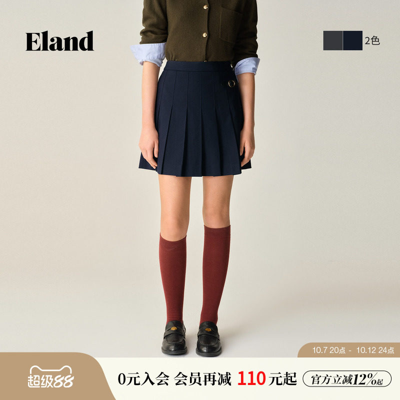 Eland衣恋半身裙女时尚学院风基础款百褶裙短裙冬季新款