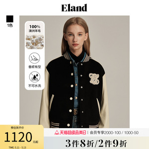 【100%澳毛】Eland衣恋羊毛呢短外套女毛呢棒球服夹克秋冬新款