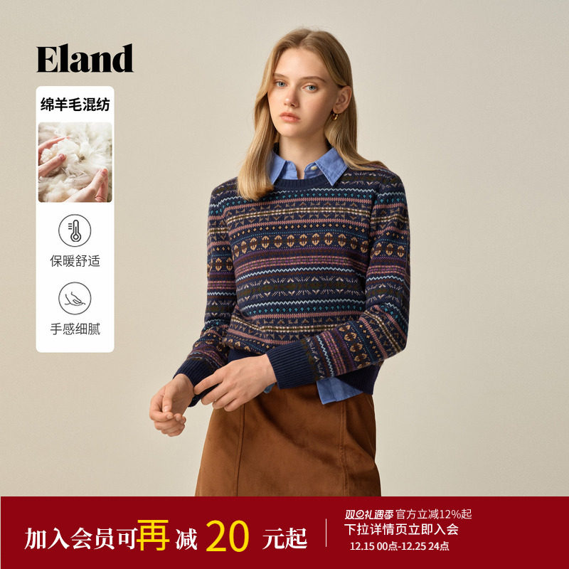 ELAND毛衣长袖圆领提花