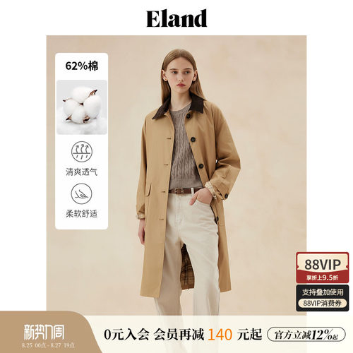 翻领风衣H版ELAND简约单排扣
