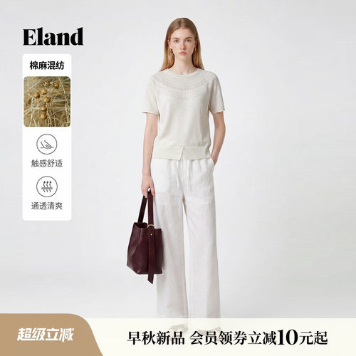 ELAND短袖针织镂空合身上衣