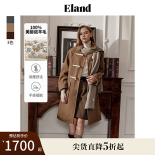款 100%绵羊毛 Eland衣恋毛呢外套女学院西装 领大衣冬季