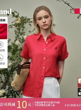 【法国亚麻】Eland衣恋衬衫女红色衬衣翻领短袖上衣2026夏季新款