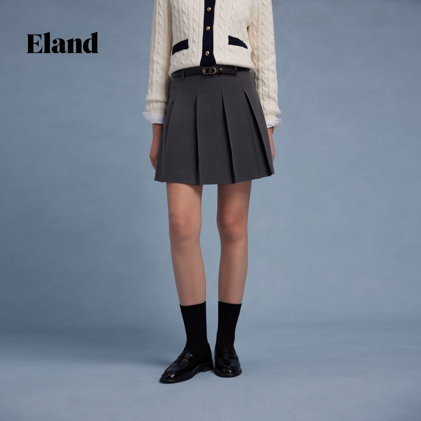 Eland短裤女经典通勤不对称百褶裤裙子冬季新款