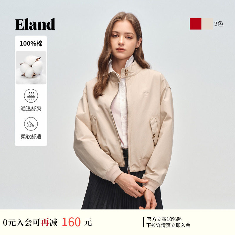 【100%棉】Eland衣恋短外套女英伦风短款宽松夹克2026春季新款