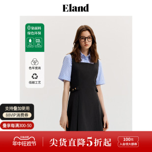 Eland衣恋连衣裙女方领无袖 微收腰短裙2024夏季 零染色纺 新款