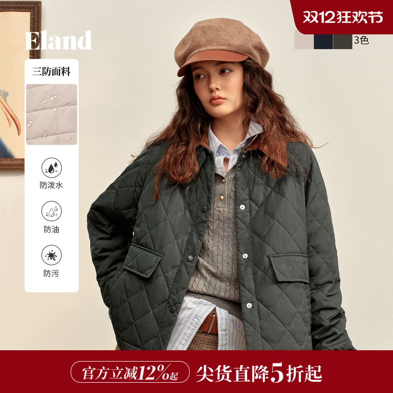 ELAND棉服女菱格长袖外套