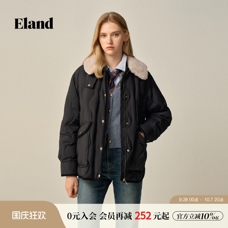 【华夫饼&特氟龙三防】Eland衣恋羽绒服女鹅绒保暖菱格2026春新款