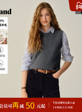 【100%绵羊毛】Eland衣恋马夹女休闲无袖针织毛衣2025冬季新款