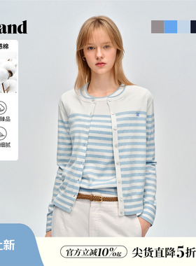 Eland衣恋毛针织衫女气质圆领单排扣长袖开衫上衣2026春季新款