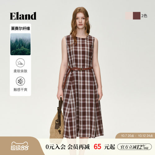 ELAND连衣裙女无袖收腰格纹