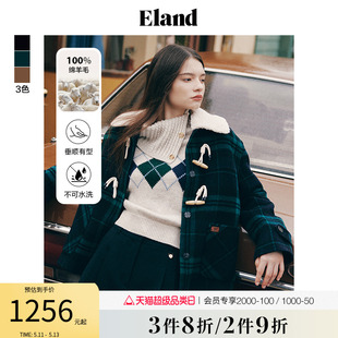 【100%绵羊毛】Eland衣恋毛呢大衣女羊羔毛领美拉德牛角扣外套