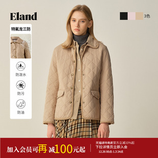菱格棉服2025冬季 ELand衣恋翻领棉衣女长袖 新款 特氟龙三防