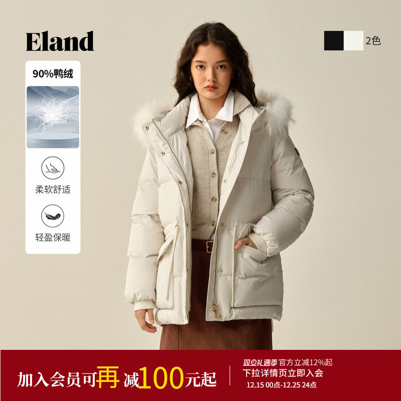 ELAND羽绒服毛领长袖外套