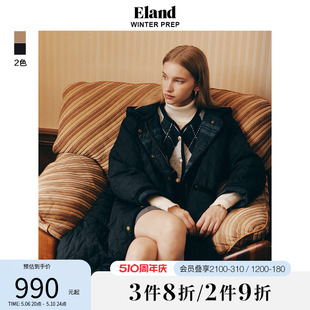 Eland衣恋棉服女经典 宽松夹克老钱风美拉德连帽外套女冬新款