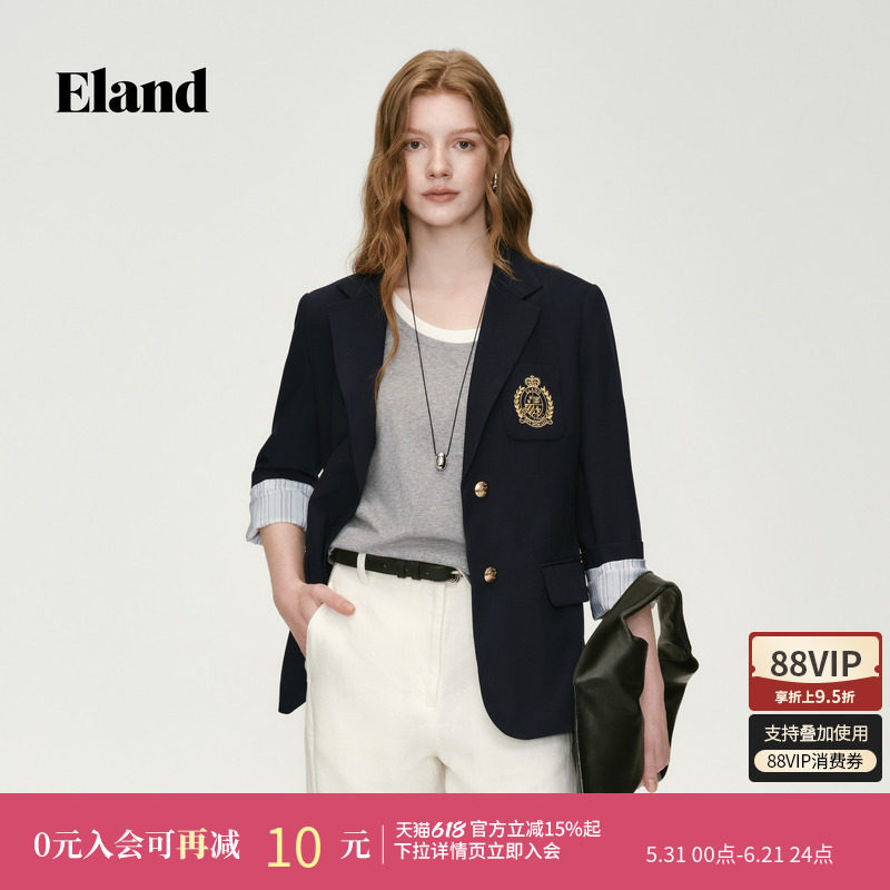Eland衣恋西装女时尚商务刺绣徽章长袖外套2026春夏新款