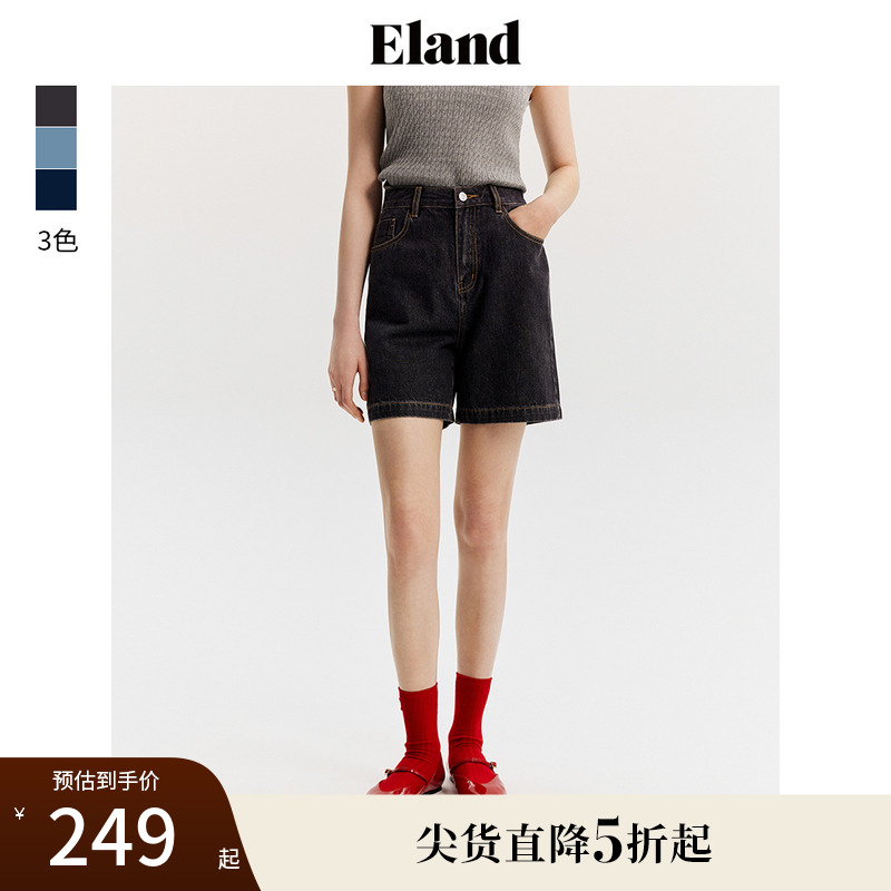 【零碳天丝】Eland衣恋牛仔短裤女复古风显瘦休闲裤夏
