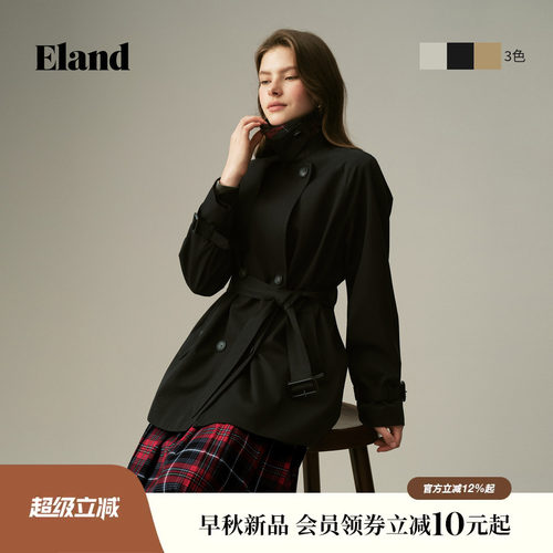 ELAND英伦风双排扣翻领风衣