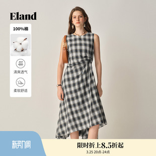 收腰裙子冬季 Eland衣恋连衣裙女气质撞色无袖 新款 格调裙