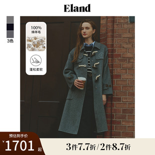 100%绵羊毛双面呢 Eland衣恋毛呢外套格雷系学院风大衣