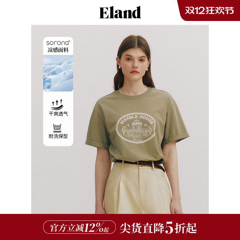 ELAND徽章印花圆领短袖