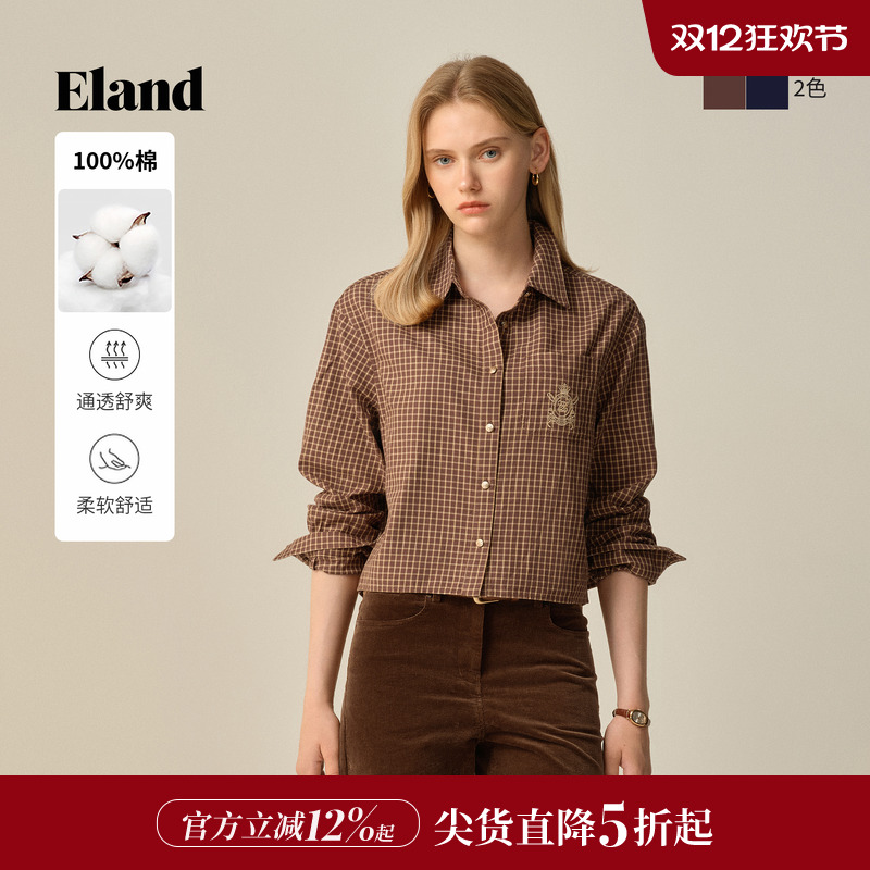 ELAND衬衫格纹金属扣上衣
