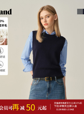 【100%美丽诺羊毛】Eland衣恋马夹女无袖针织毛衣2025冬季新款
