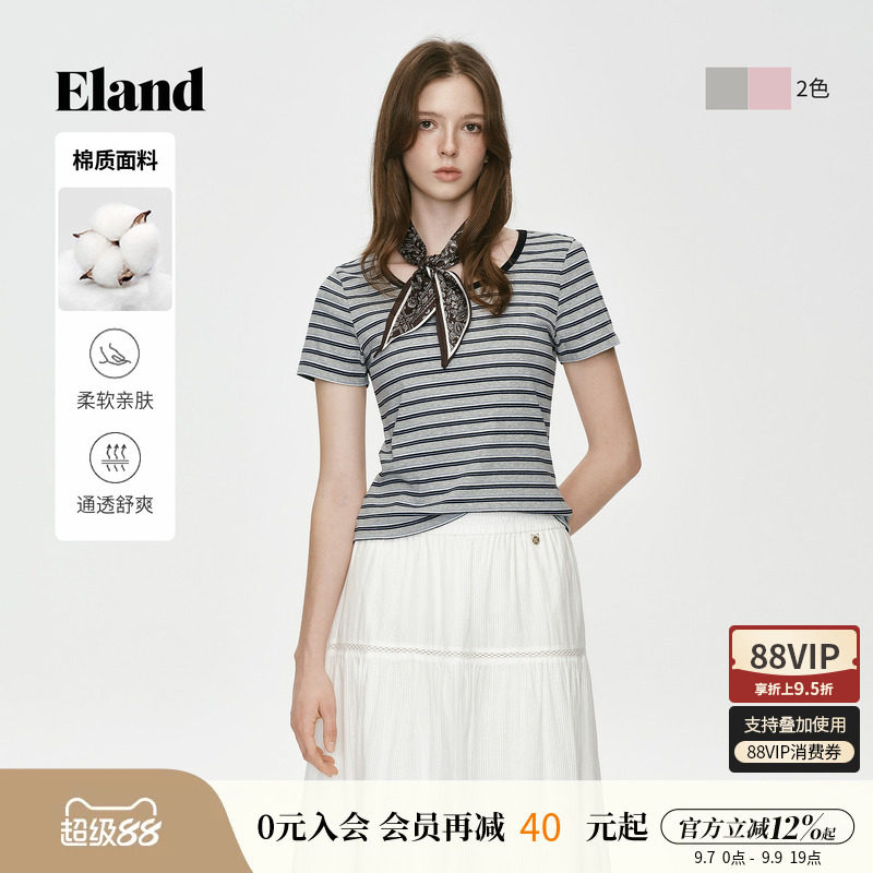 ELAND圆领条纹短袖T恤图片