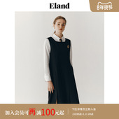 Eland衣恋连衣裙女中长款 学院风方领无袖 过膝裙子女