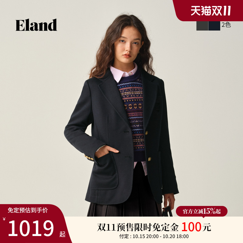 【预售】Eland衣恋西装女气质通勤两粒扣半里设计加厚外套2025秋