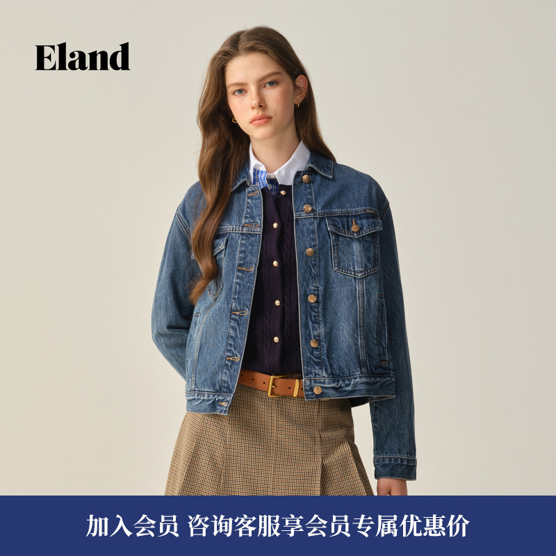 ELAND短外套长袖小翻领牛仔外套