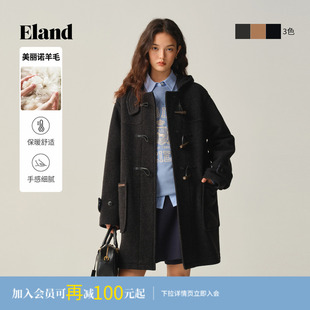 【美丽诺羊毛】Eland衣恋毛呢外套女牛角扣廓形大衣2025冬季新款