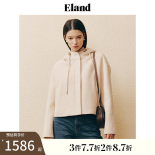 连帽时尚 Eland衣恋毛呢大衣女学院风短款 休闲外套上衣