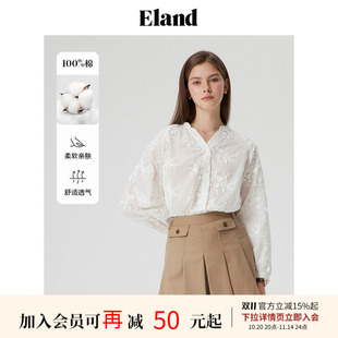 女宫廷风重工刺绣薄款 Eland衣恋衬衫 上衣 100%棉