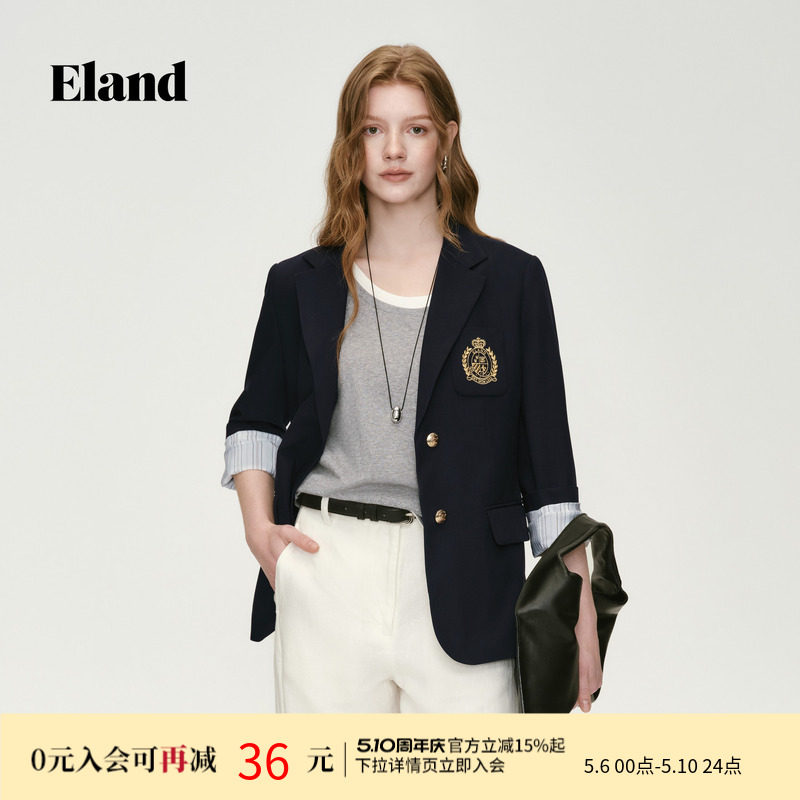 Eland衣恋西装女时尚商务刺绣徽章长袖外套2026春夏新款
