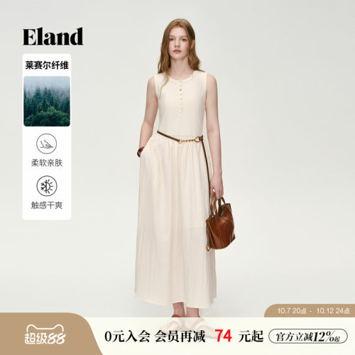 ELAND无袖拼接百褶裙长款