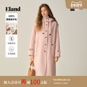 新款 大衣2025冬季 100%美丽诺羊毛 Eland衣恋毛呢女单排扣长款
