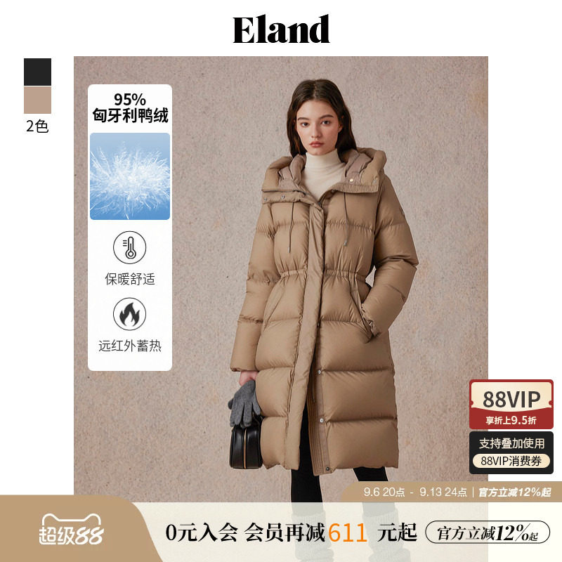 ELAND鸭绒蓄热里布长款羽绒服图片