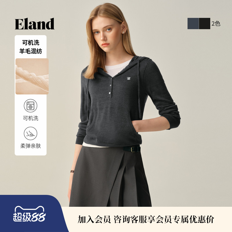 ELAND毛衣假两件连帽长袖