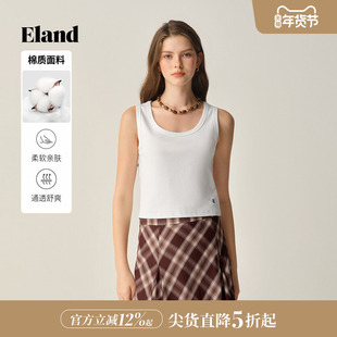 【93%棉】Eland衣恋背心女清新圆领无袖短款上衣内搭2025夏季新款
