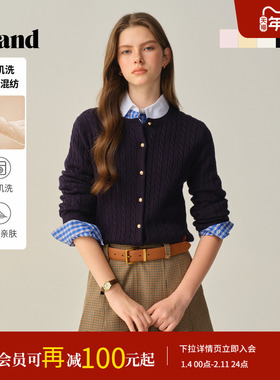 【可机洗羊毛】Eland衣恋毛针织衫女麻花开衫短款上衣2025冬新款