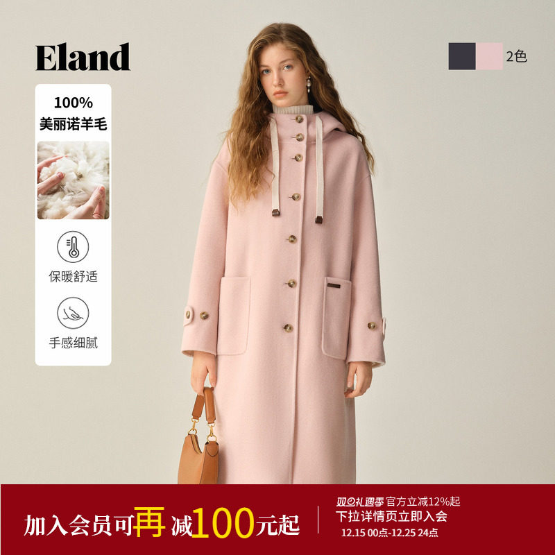 ELAND毛呢外套单排扣长款绵羊毛
