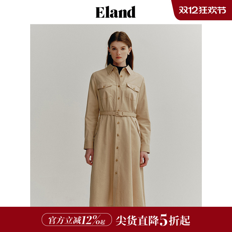 ELAND长袖长裙工装风连衣裙