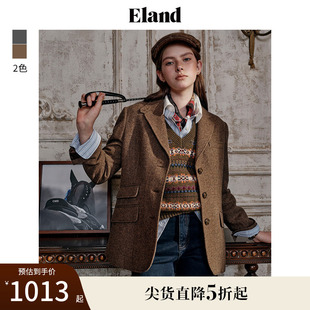 女人字纹老钱风通勤外套 100%绵羊毛 Eland衣恋西装